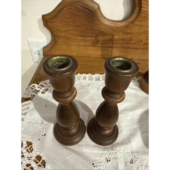 Lot Of 4 Vintage Wood Candle Stick Holders Courting Turned Wood Colonial Farm - Picture 7 of 10
